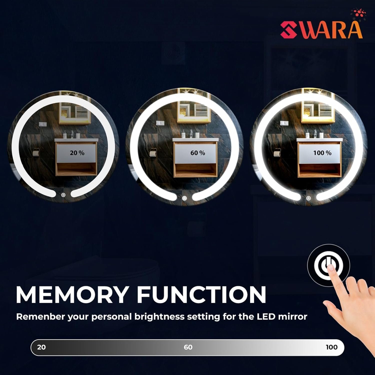 LUPPRA Round Wall Mounting Mirror with Light |Bathroom,Venity and Smart Mirror Size 24X24 inch| LED Mirror 3 Tone (Cool, Natural, Warm).