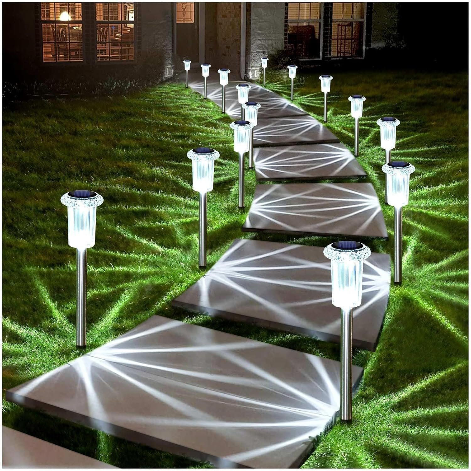 Solar Pathway Lights Outdoor 6 Pack LED Waterproof Stainless Steel Garden Stake Lights for Path, Walkway, Driveway, Yard, Patio