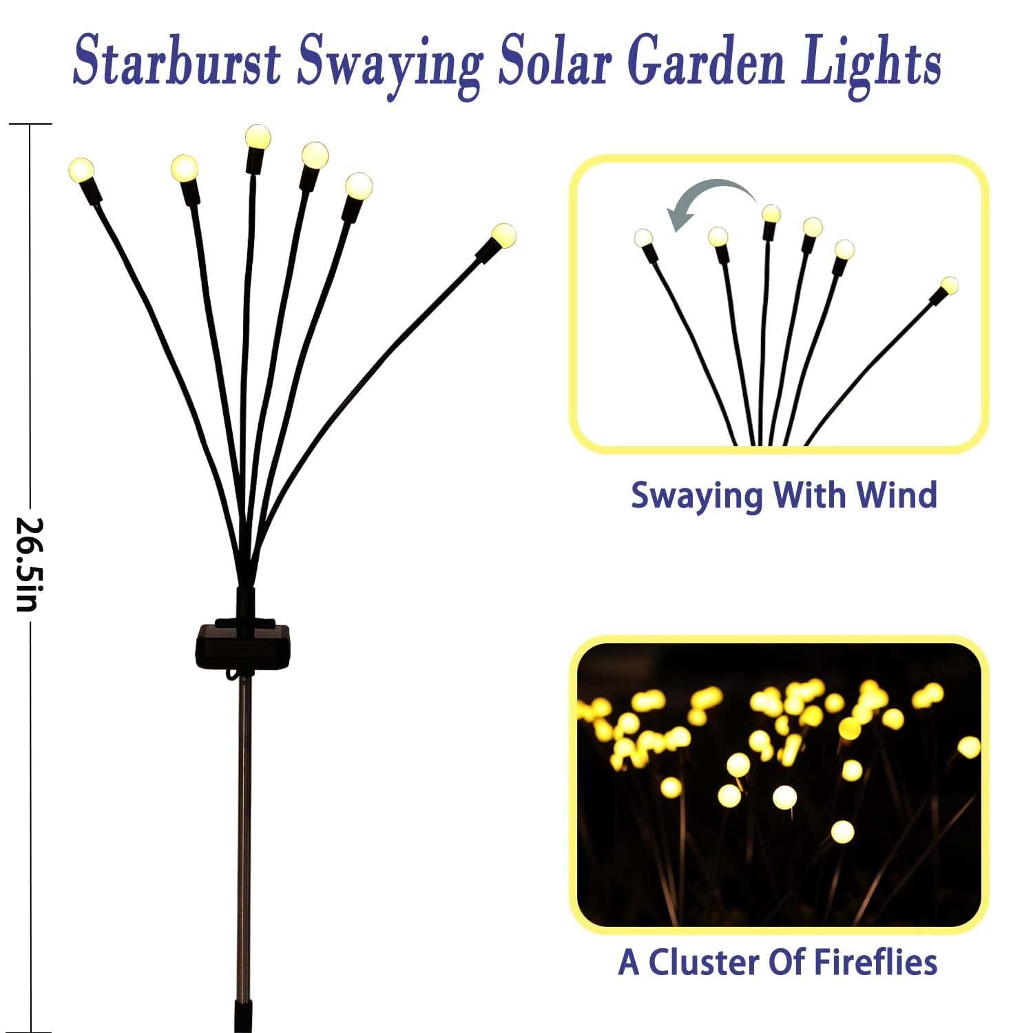 8 LED Solar Firefly Garden Lights – Waterproof Swaying Outdoor Decorative Starburst Lights for Yard, Patio, Lawn, Pathway & Landscape Lighting (Pack of 2)