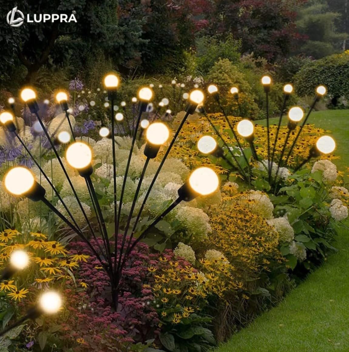 8 LED Solar Firefly Garden Lights – Waterproof Swaying Outdoor Decorative Starburst Lights for Yard, Patio, Lawn, Pathway & Landscape Lighting (Pack of 2)