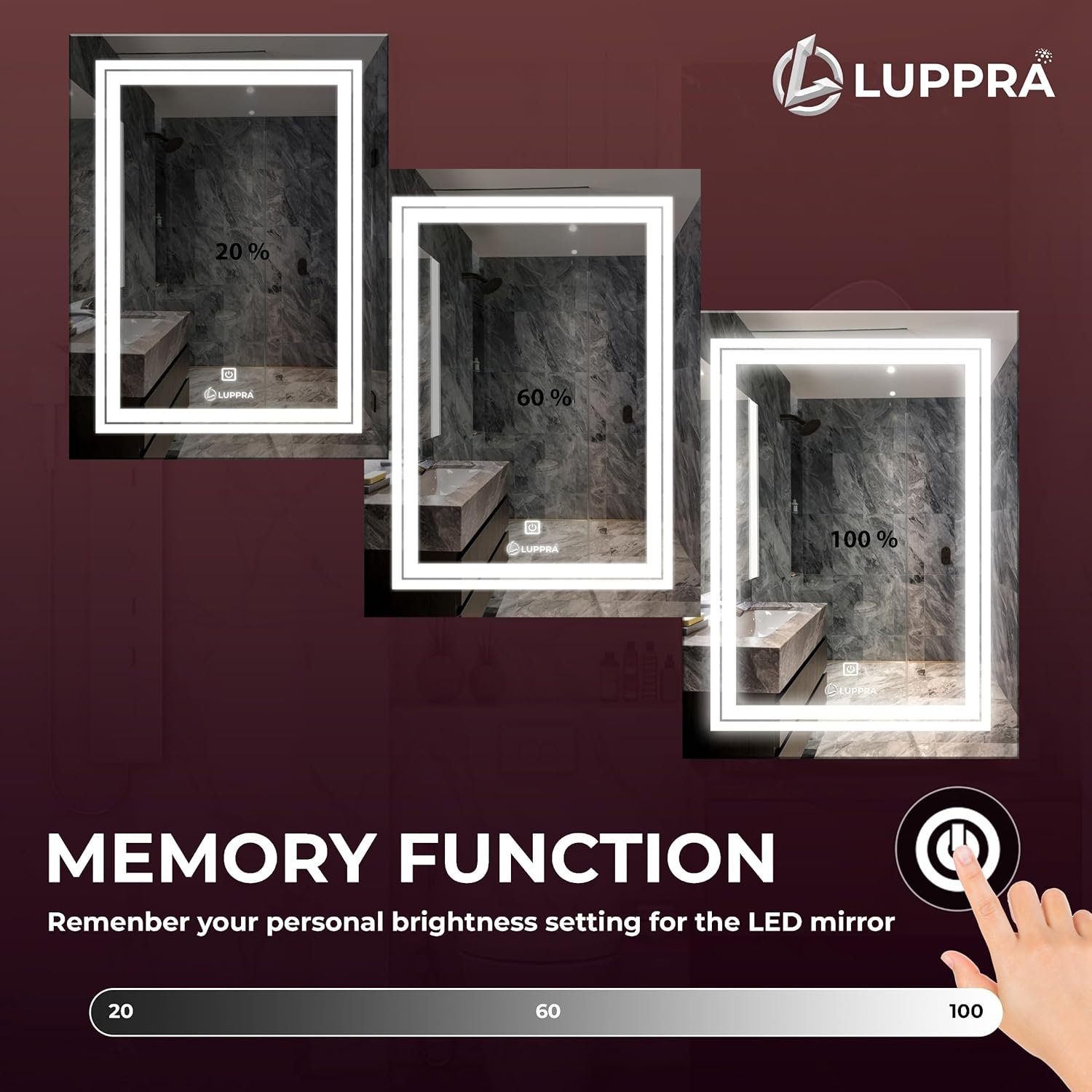 LUPPRA 18x24 Inch Rectangle LED Wall Mirror with Smart Touch Sensor, 3 Color Adjustable Lighting (Warm, Natural, White) – Modern Wall-Mounted Smart Mirror...