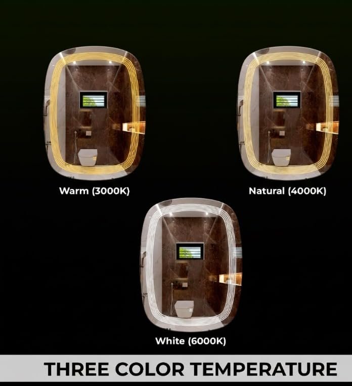 Rectangular Wall Mounting Mirror with Light |Bathroom,Venity and Smart Mirror Size 18X24 inch| LED Mirror 3 Tone (Cool, Natural, Warm).