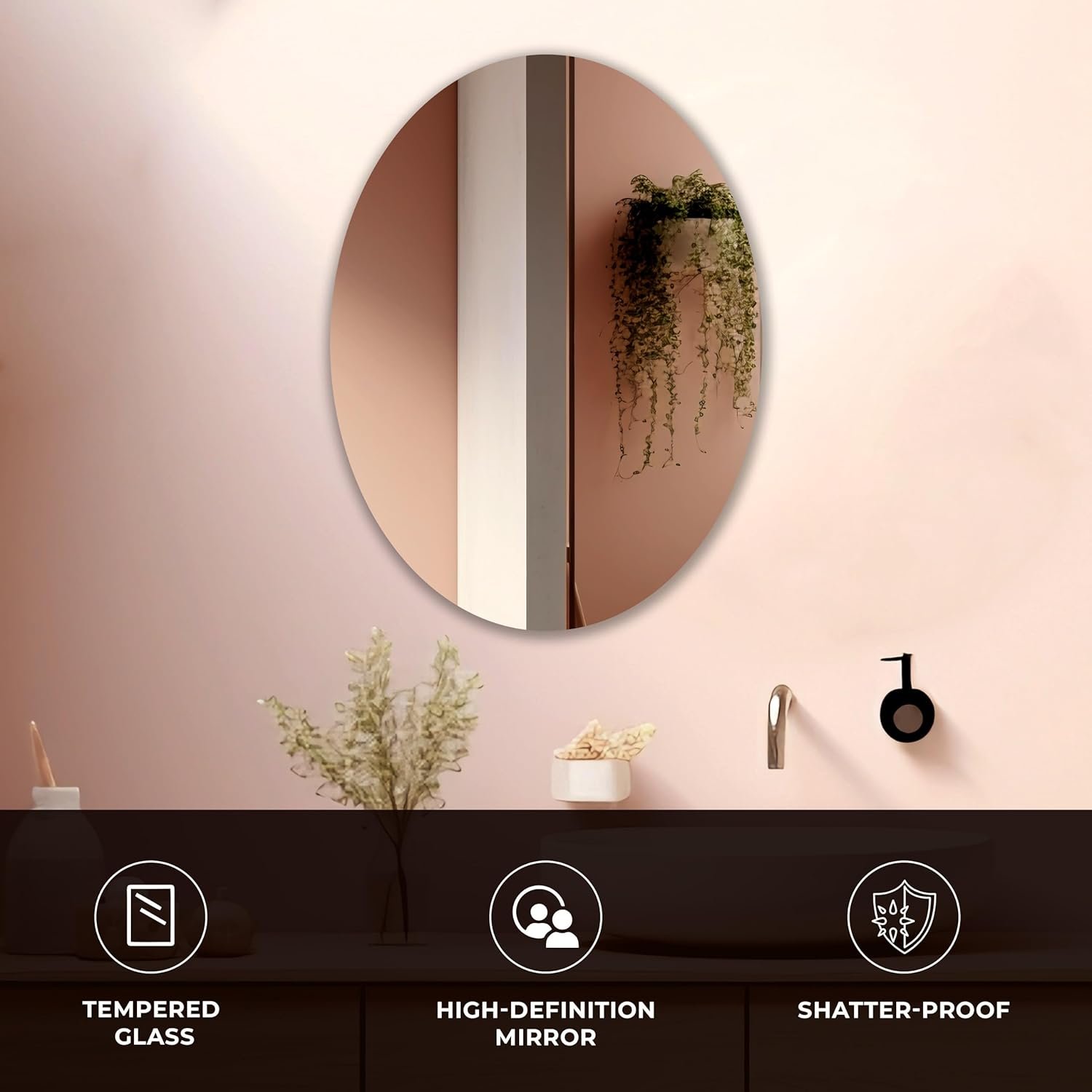 Modern Oval Wall Mirror – Elegant Frameless Design for Bathroom, Bedroom & Living Spaces. (9 X 15)