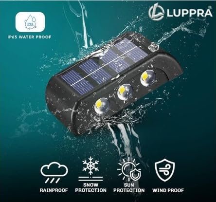 Solar 6 LED Up & Down Wall Light – IP65 Waterproof Dual Direction Outdoor Sensor Lamp for Garden, Porch & Patio (Pack of 2)