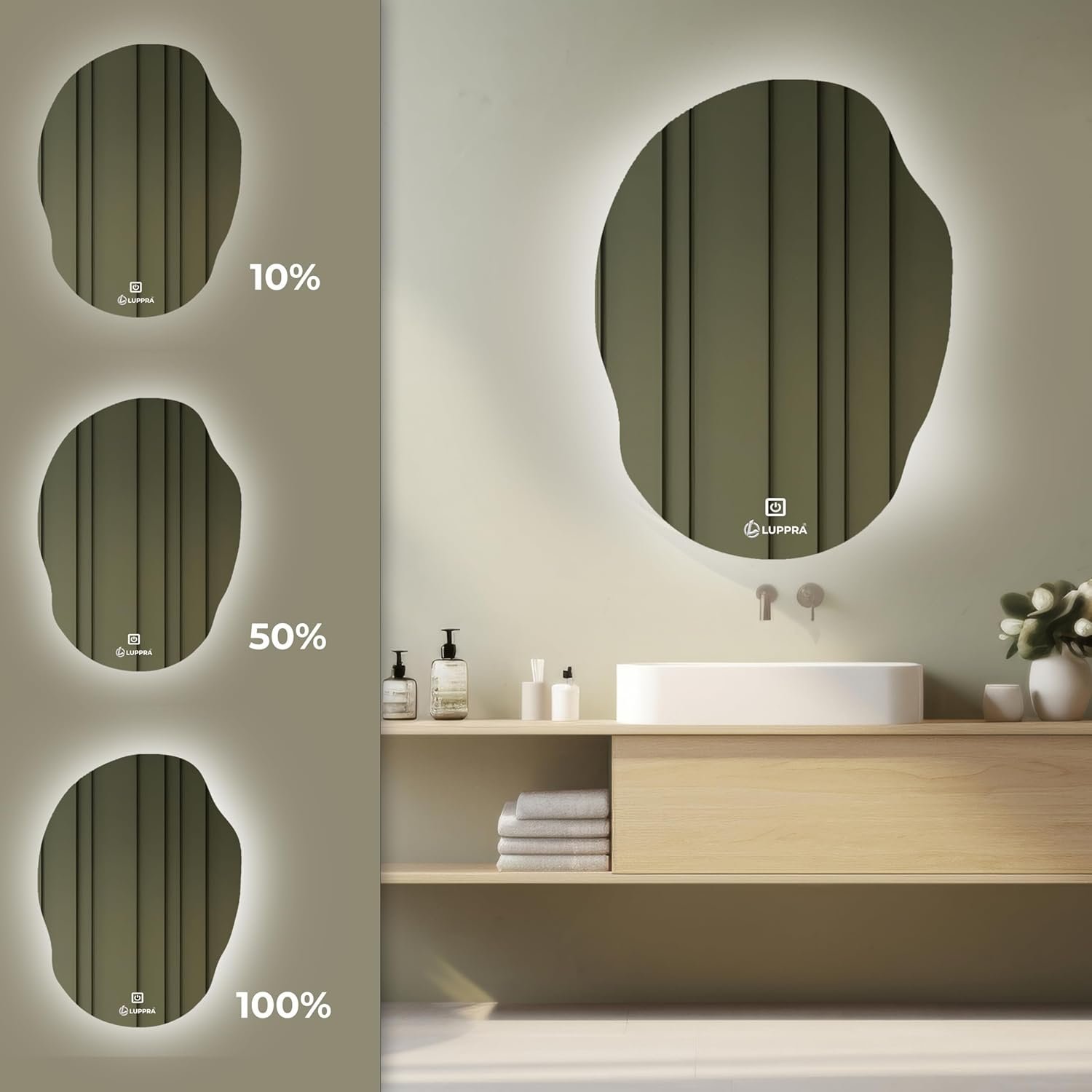 Glass Led Bathroom Oval Mirror with 3-Color Light (Warm, White, Natural) 18 X 24 Inch, Led Bathroom Vanity Mirror for Wall with Front and Backlit, Smart LED Design