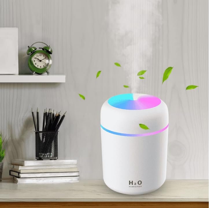 H2O Ultrasonic Cool Mist Humidifier with Colorful LED Lights & Aroma Essential Oil Diffuser for Home & Office – 300ML
