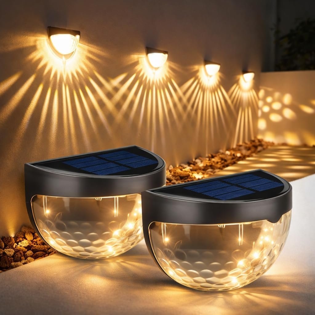 Solar Fence Lights Outdoor – 6 LED Waterproof Solar Wall Lights for Garden, Fence, Patio, Yard & Pathway, Warm White Automatic Dusk to Dawn (Pack of 2)