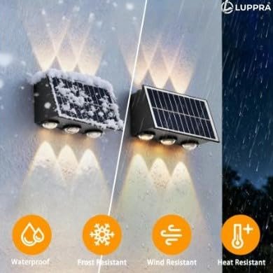 Solar 6 LED Up & Down Wall Light – IP65 Waterproof Dual Direction Outdoor Sensor Lamp for Garden, Porch & Patio (Pack of 2)
