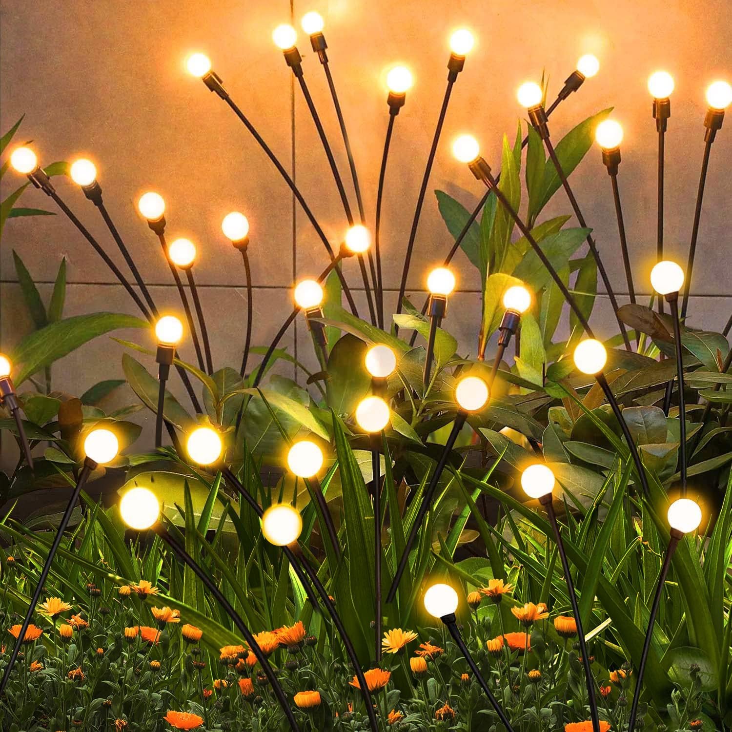 8 LED Solar Firefly Garden Lights – Waterproof Swaying Outdoor Decorative Starburst Lights for Yard, Patio, Lawn, Pathway & Landscape Lighting (Pack of 2)