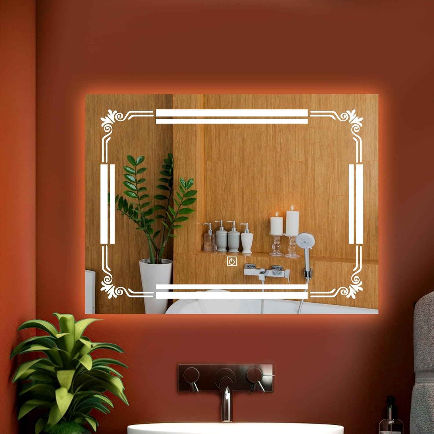 Horizontal Wall Mounting Mirror with Light |Bathroom,Venity and Smart Mirror Size 24X18 inch| LED Mirror 3 Tone (Cool, Natural, Warm).