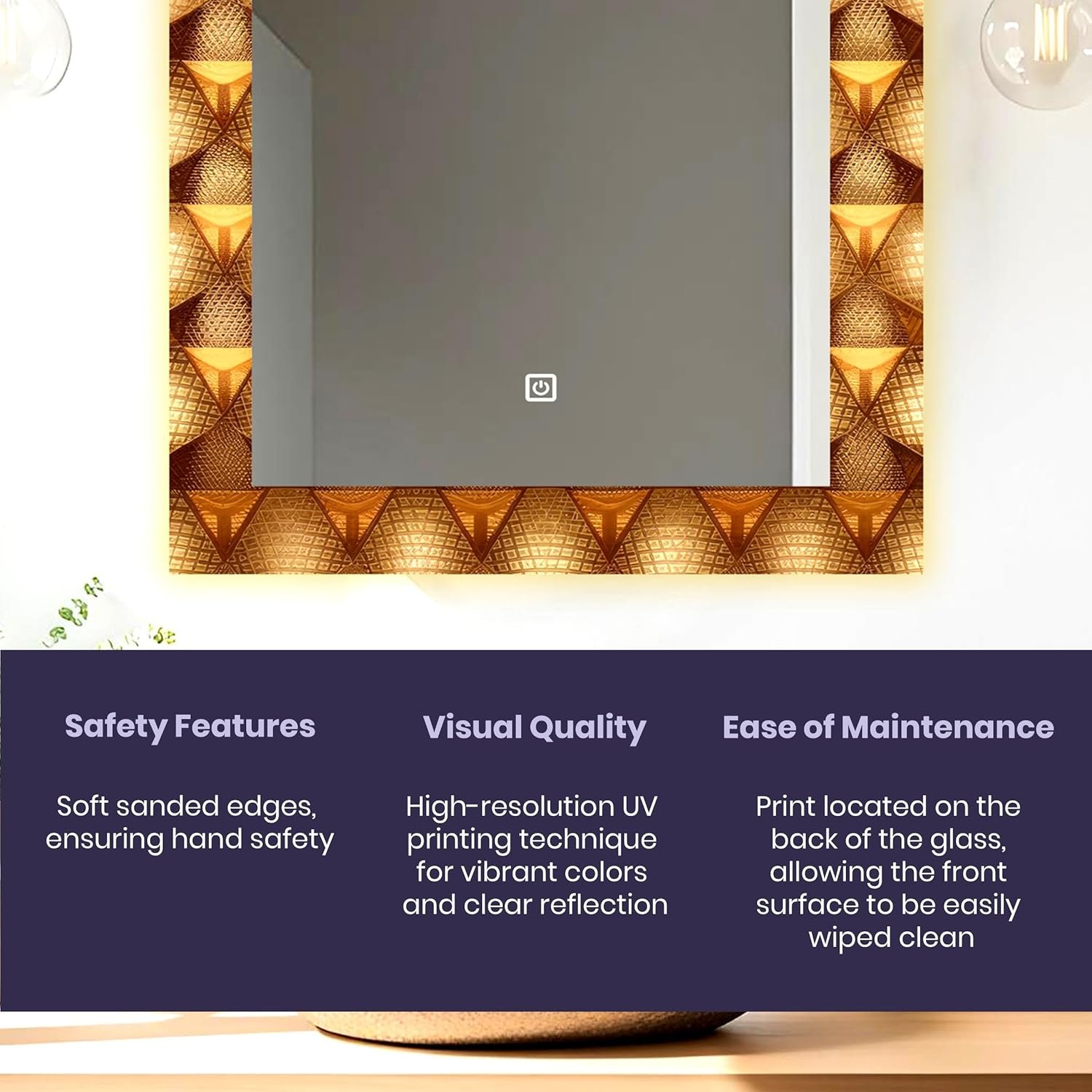 Rectangular 18×24 Inch Wall-Mounted LED Mirror with 3‑Color Light Sensor (Warm, White, Natural).