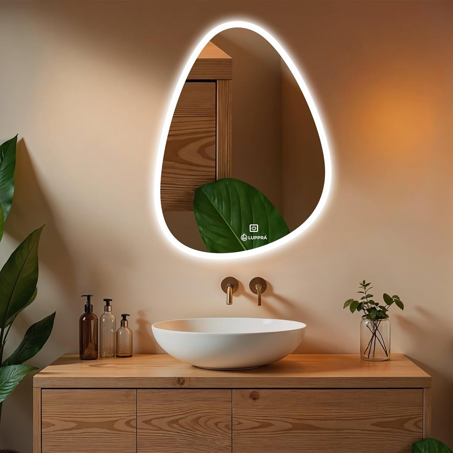 Glass 18x24 Inch Wall-Mounted LED Oval Mirror with Smart Sensor and 3-Color Light (Warm, White, Natural) | Mirror Light, Wash Basin Wall Mirror, Fancy Washbasin and Smart LED Design