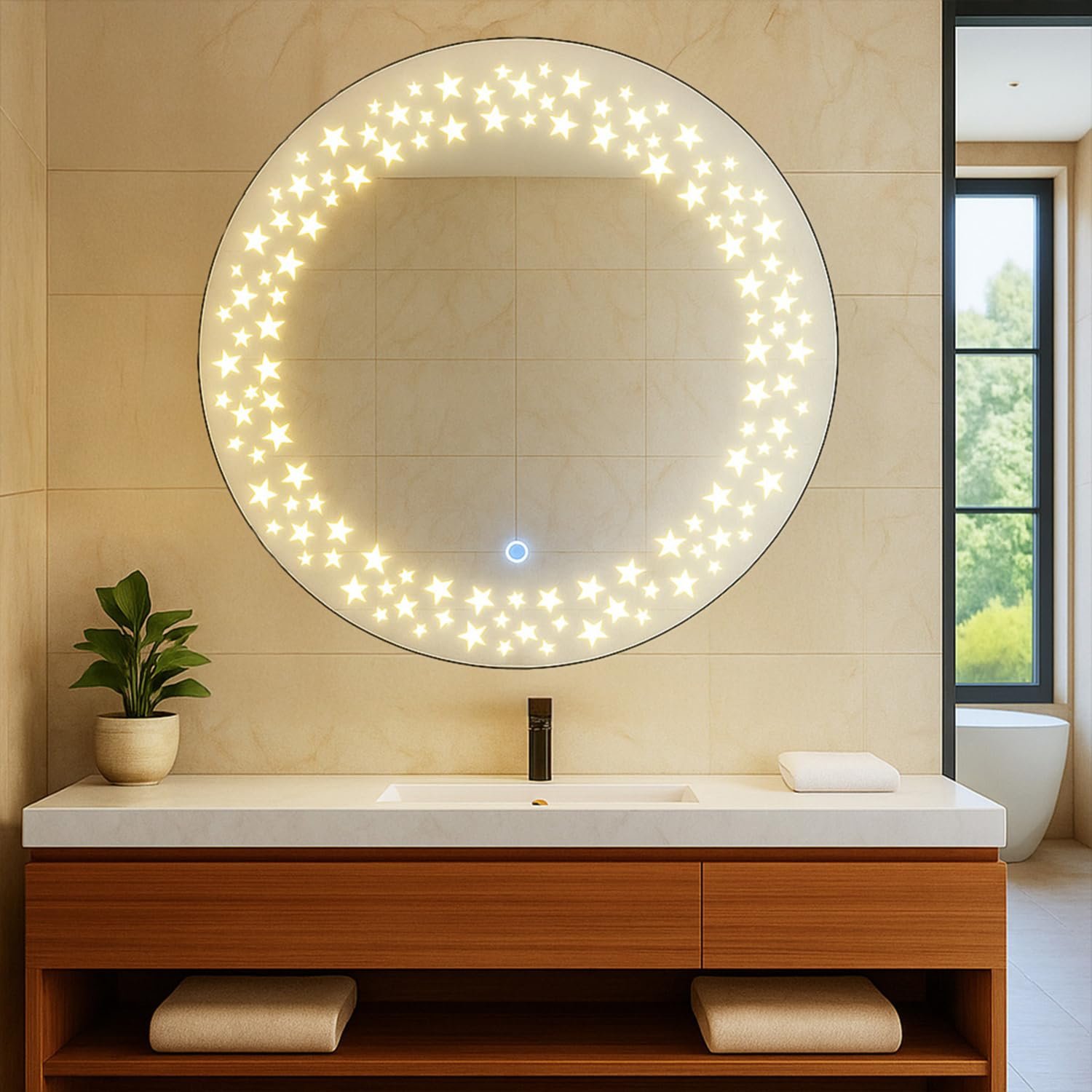LUPPRA Round Wall Mounting Mirror with Light |Bathroom,Venity and Smart Size 24X24 inch| LED 3 Tone (Cool, Natural, Warm).