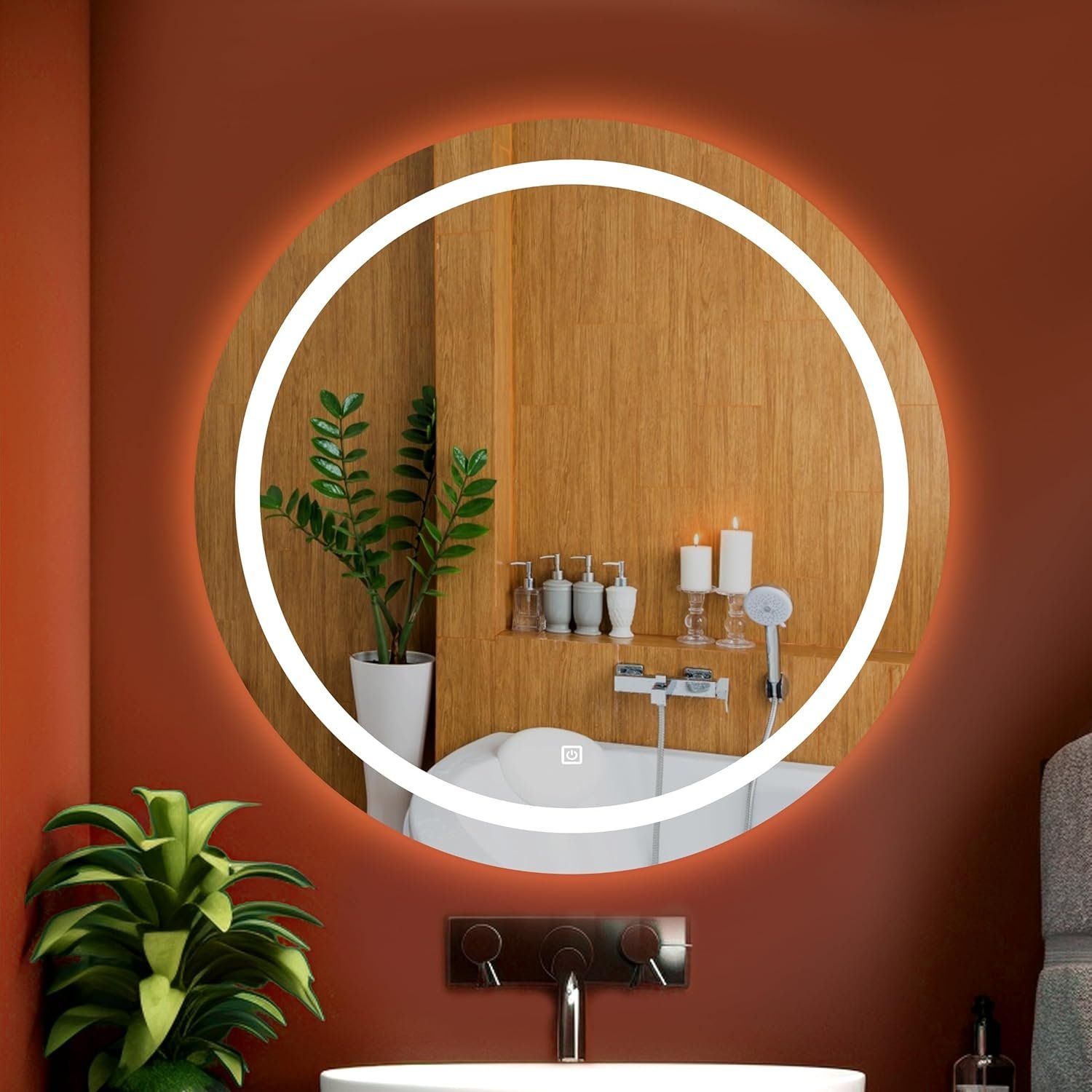 Round Wall Mounting Mirror with Light |Bathroom,Venity and Smart Mirror Size 24X24 inch| LED Mirror 3 Tone (Cool, Natural, Warm).