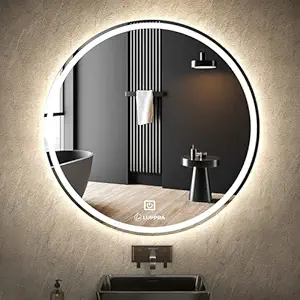 LUPPRA Glass Round Wall-Mounted LED Mirror with Smart Sensor and 3-Color Light (Warm, White, Natural) | Mirror Light, Wash Basin Wall Mirror, Fancy Washbasin and Smart LED Design 24X24 Inch.