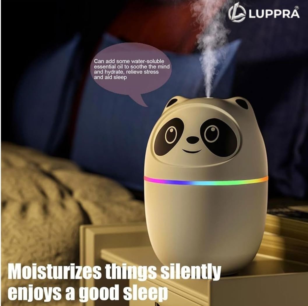 Panda MistGlow Mini Humidifier with 7 Color Night Light, Dual Spray Modes & Portable Design for Desk, Car & Bedroom – 220ML