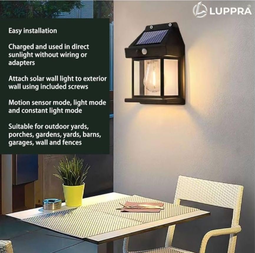 Solar Induction Wall Lamp Outdoor with Motion Sensor – 1800mAh Battery, Waterproof Solar Security Wall Sconce Light for Garden, Balcony, Terrace & Home (Black, Pack of 1)