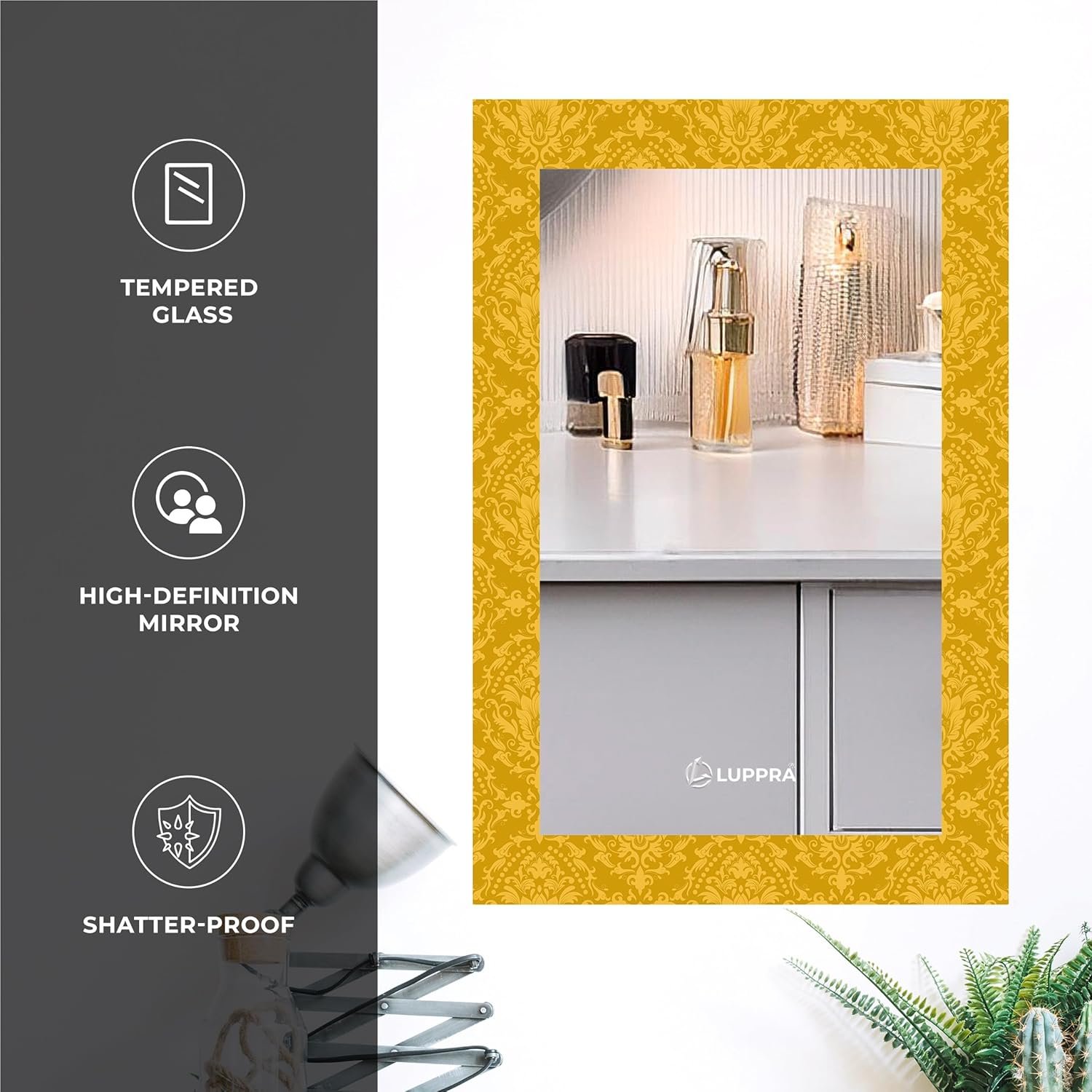 LUPPRA Rectangle Decorative Art Unique Fancy Digital Frameless CNC polishing Wall Mirror/Makeup Mirror/Bathroom Mirrors Size (12x18 inch).