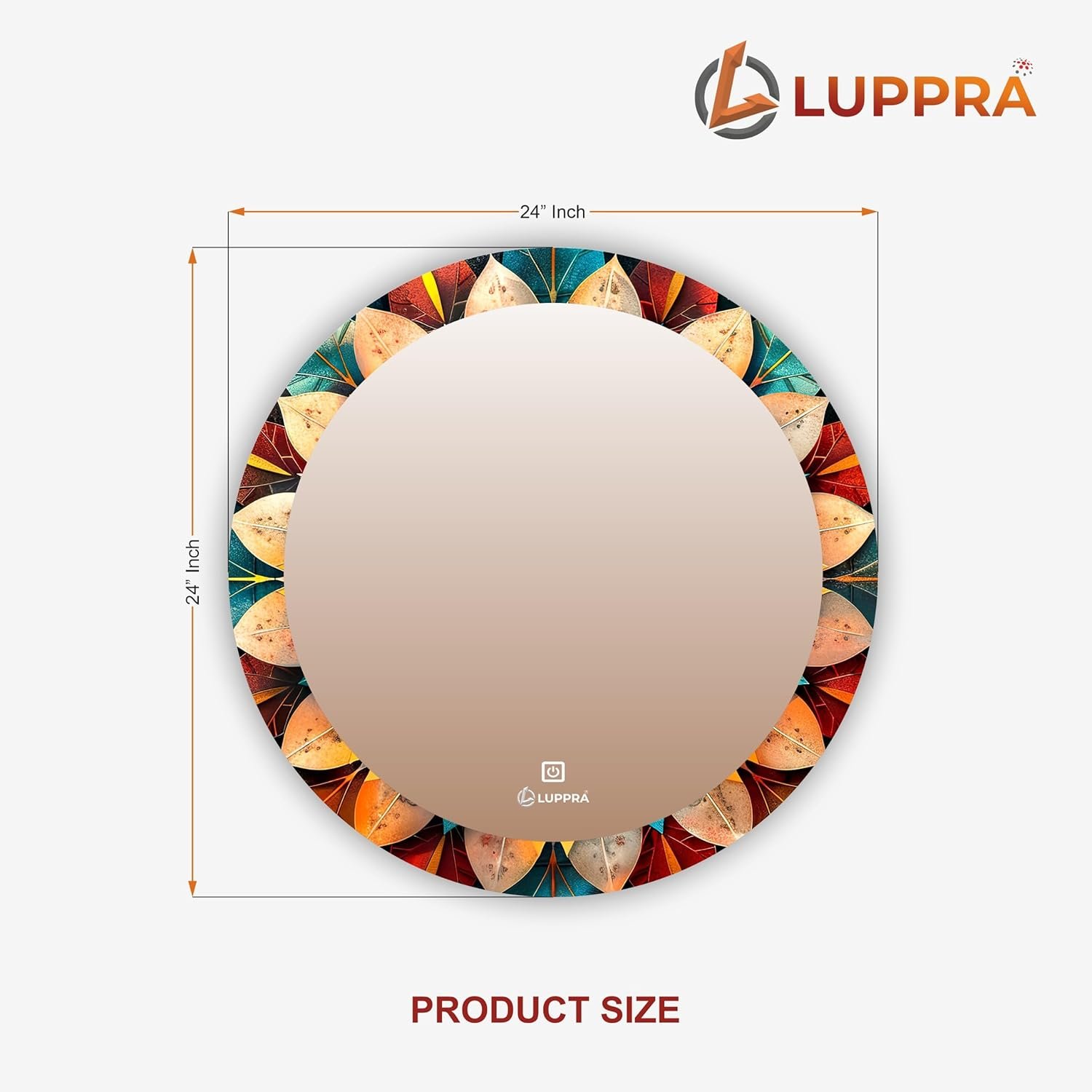 Round 24x24 Inch Wall-Mounted UV Printed LED Mirror 3-Color Light (Warm, White, Natural) | Wash Basin Wall, Fancy Washbasin,Smart LED Design.