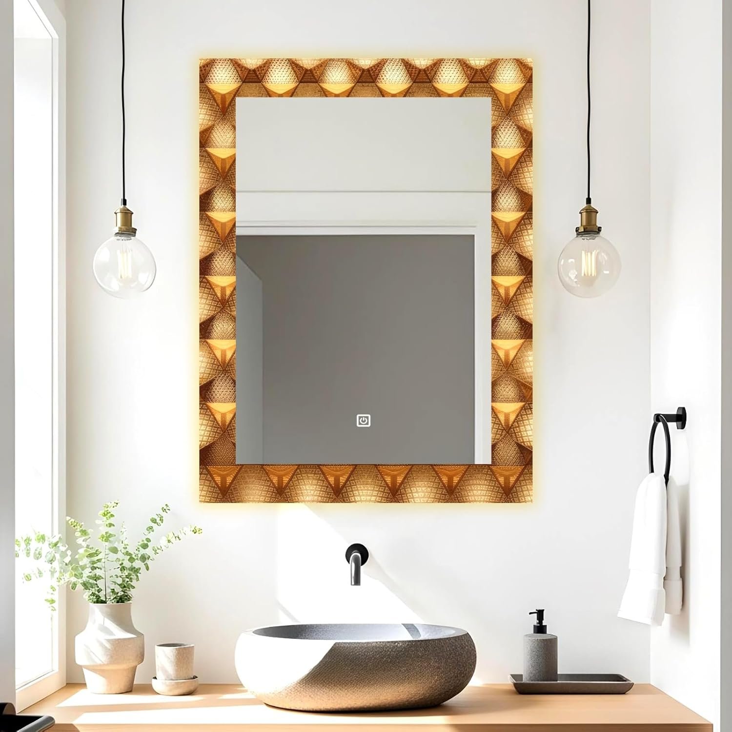 Rectangular 18×24 Inch Wall-Mounted LED Mirror with 3‑Color Light Sensor (Warm, White, Natural).
