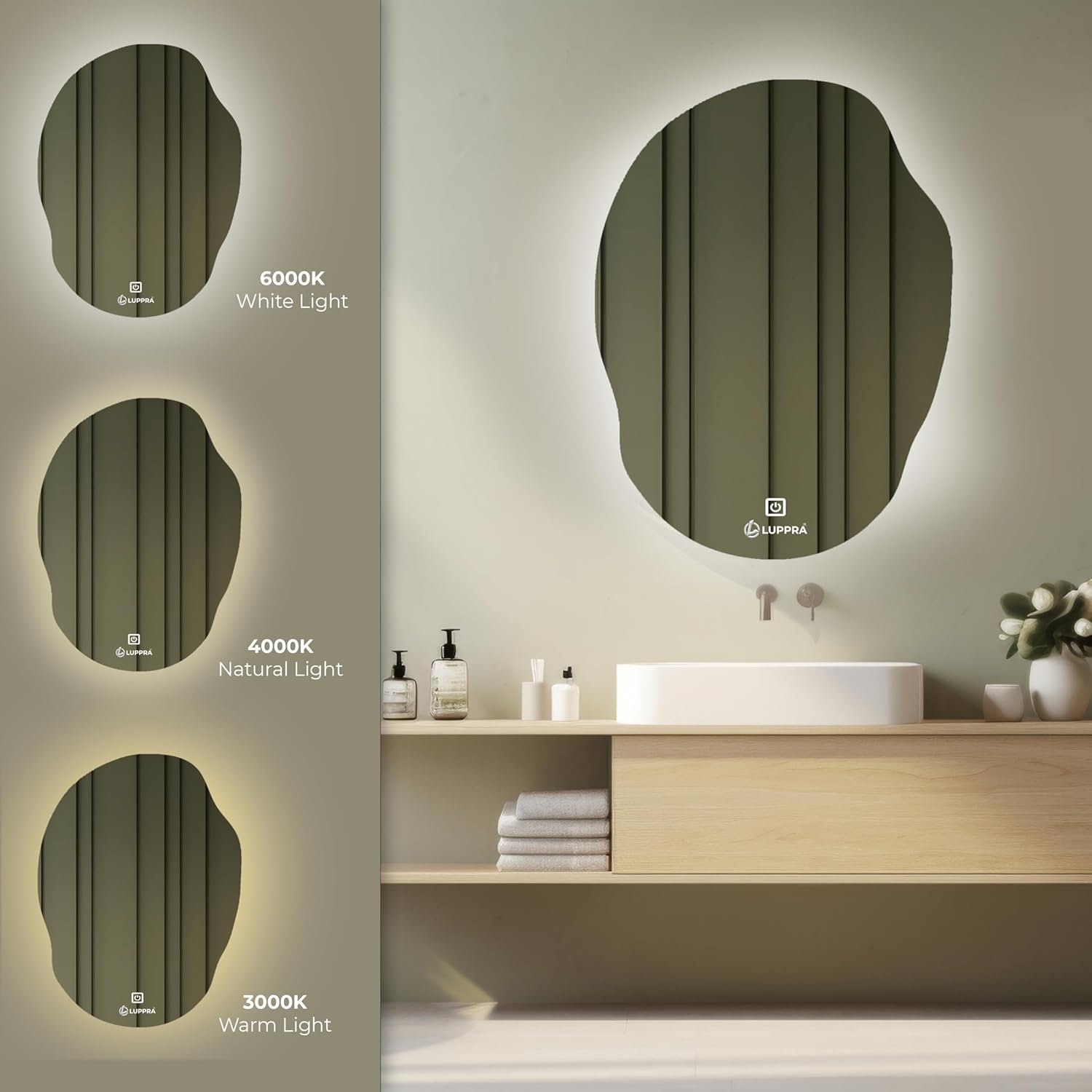 Rectangular Wall Mounting Mirror with Light |Bathroom,Venity and Smart Mirror Size 18X24 inch| LED Mirror 3 Tone (Cool, Natural, Warm).