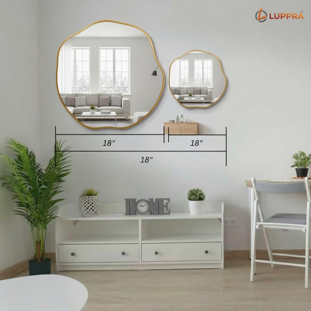 Gold Irregular Wall Mirror 18” – Modern Asymmetrical Decorative Mirror for Living Room, Bathroom, Bedroom & Entryway