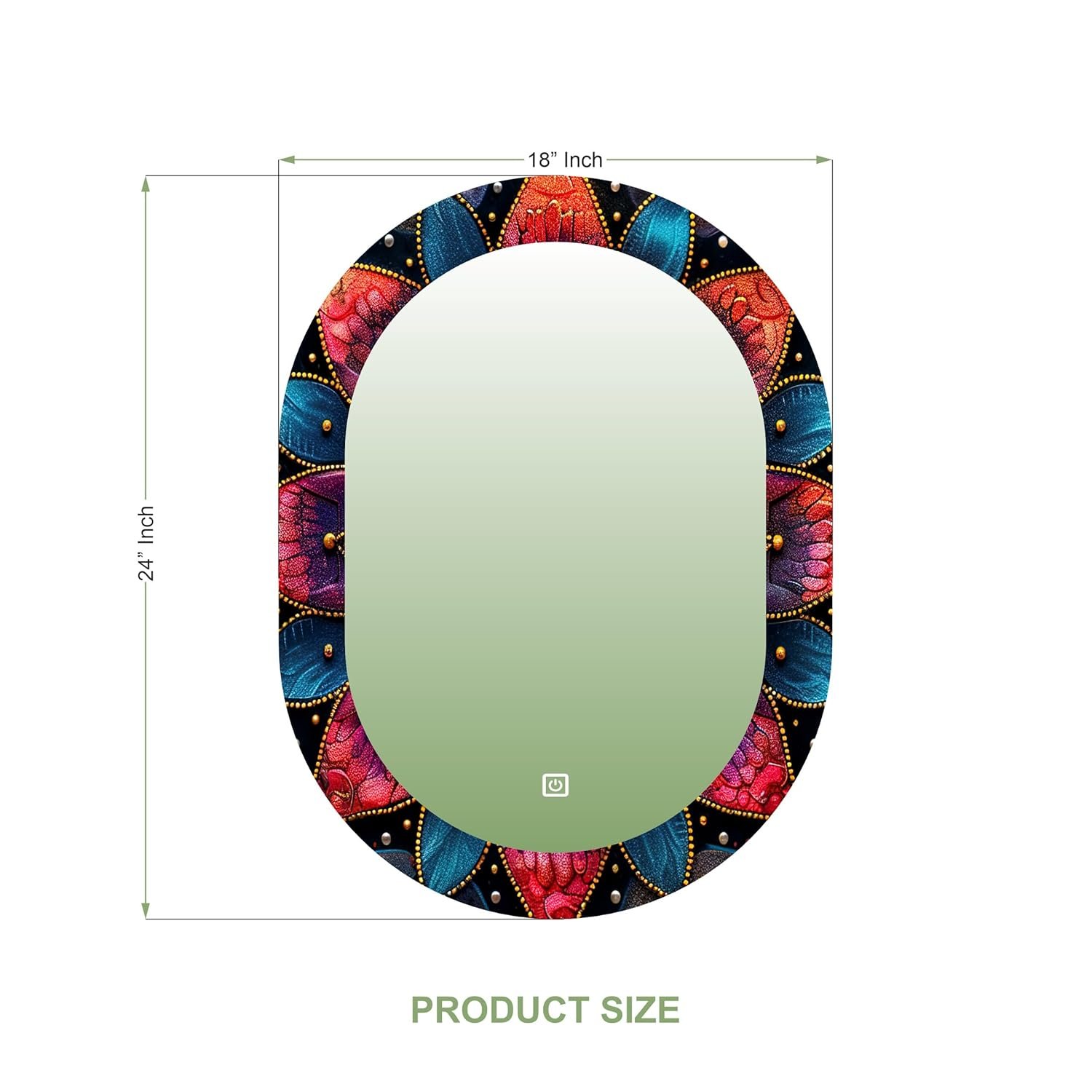 17.5 x 23.5 Inch Capsule LED Touch Sensor Mirror with UV Print Design – 3 Light Modes (Warm, White, Natural White).