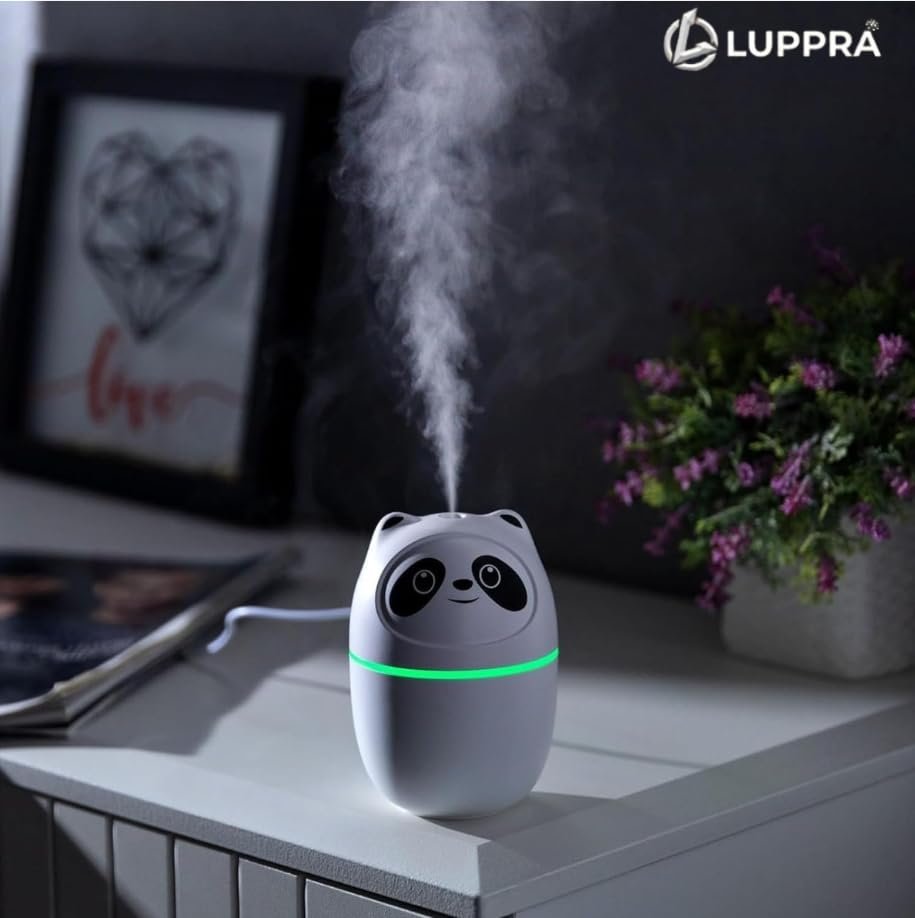 Panda MistGlow Mini Humidifier with 7 Color Night Light, Dual Spray Modes & Portable Design for Desk, Car & Bedroom – 220ML
