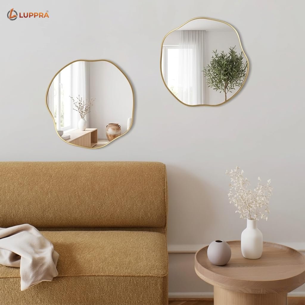 Gold Irregular Wall Mirror 18” – Modern Asymmetrical Decorative Mirror for Living Room, Bathroom, Bedroom & Entryway
