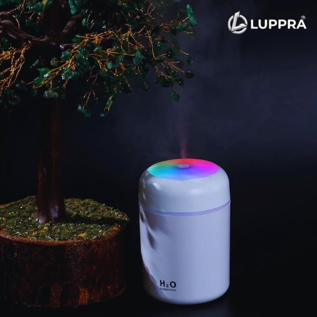 H2O Ultrasonic Cool Mist Humidifier with Colorful LED Lights & Aroma Essential Oil Diffuser for Home & Office – 300ML