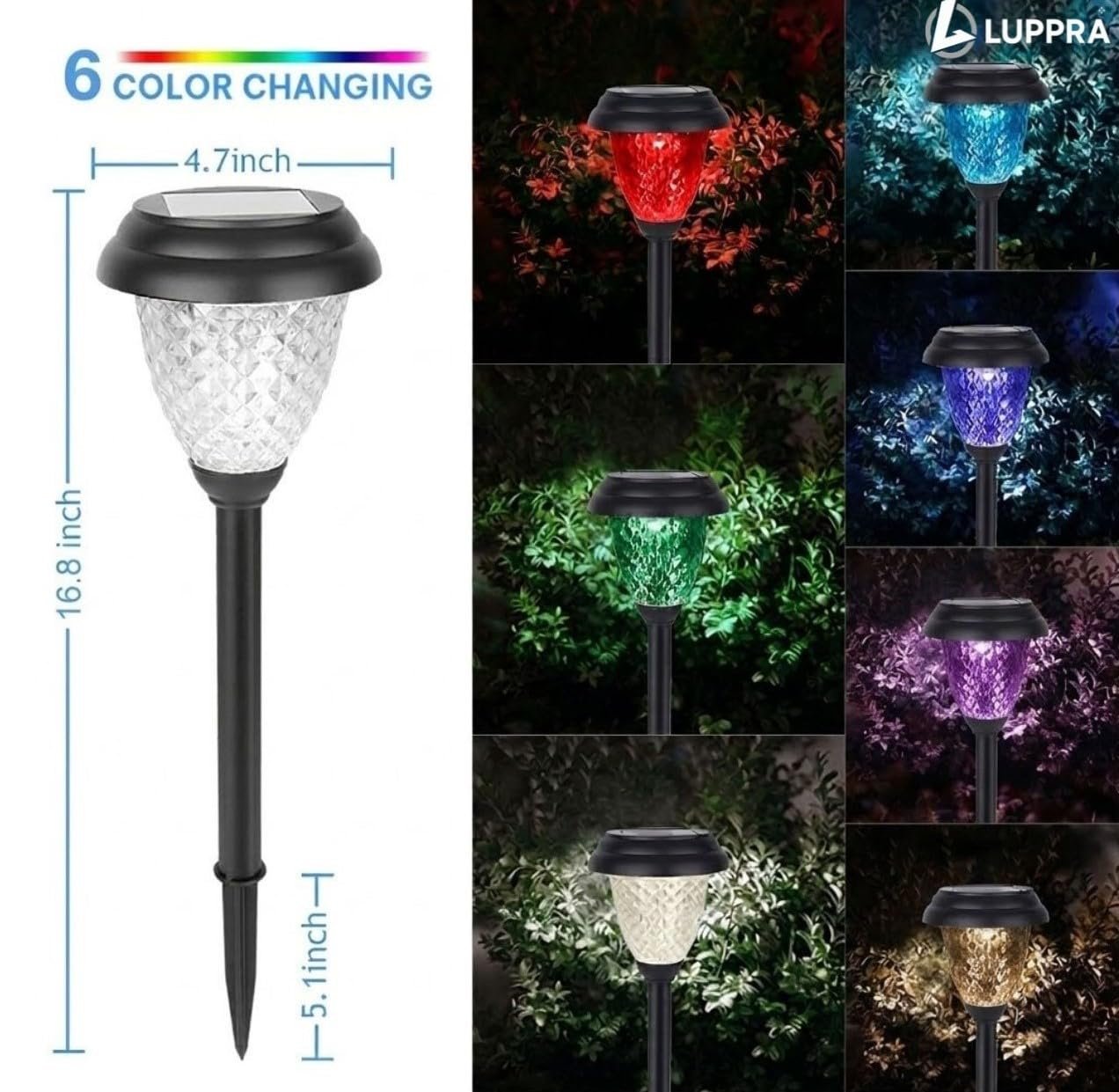 6-Pack Color Changing Waterproof LED Garden & Yard Lights with Auto On/Off for Walkway, Lawn, Patio (Warm White)