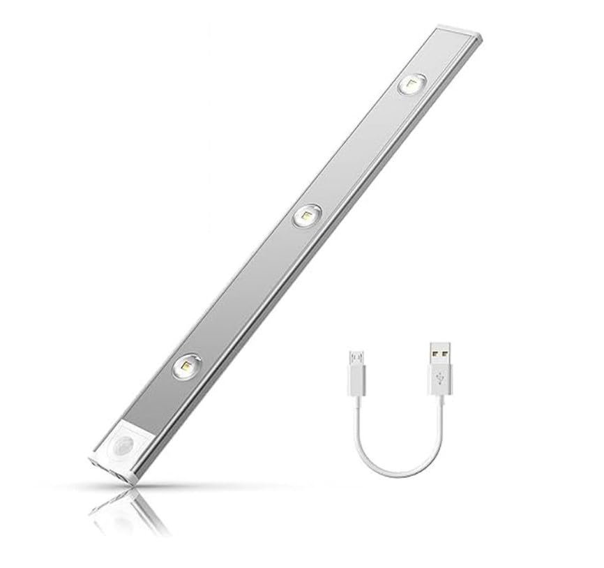 40cm Motion Sensor Under Cabinet LED Light – USB Rechargeable 1200mAh Battery, Dimmable, Wireless Stick-On for Wardrobe, Kitchen, Stairs (Pack of 1)
