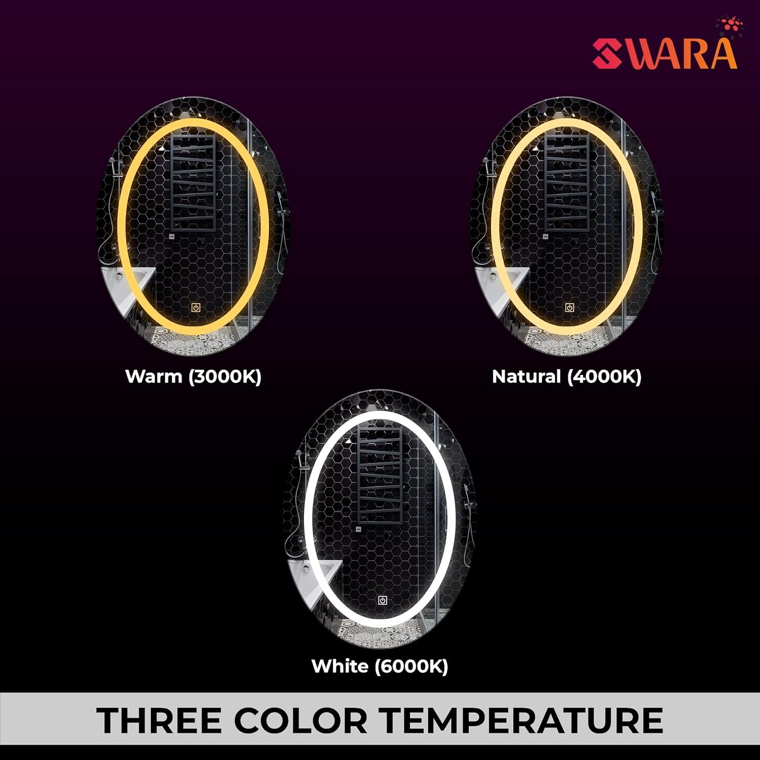 LUPPRA Ovla Wall Mounting Mirror with Light |Bathroom,Venity and Smart Mirror Size 18X24 inch| LED Mirror 3 Tone (Cool, Natural, Warm).