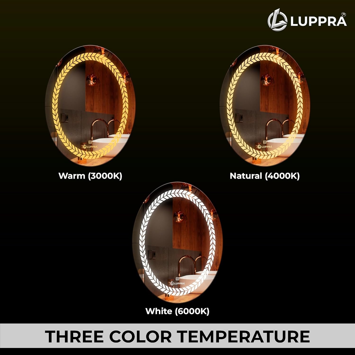 Oval Wall Mounting Mirror with Light |Bathroom,Venity and Smart Mirror Size 24X24 inch| LED Mirror 3 Tone (Cool, Natural, Warm).