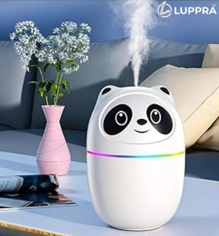 Panda MistGlow Mini Humidifier with 7 Color Night Light, Dual Spray Modes & Portable Design for Desk, Car & Bedroom – 220ML