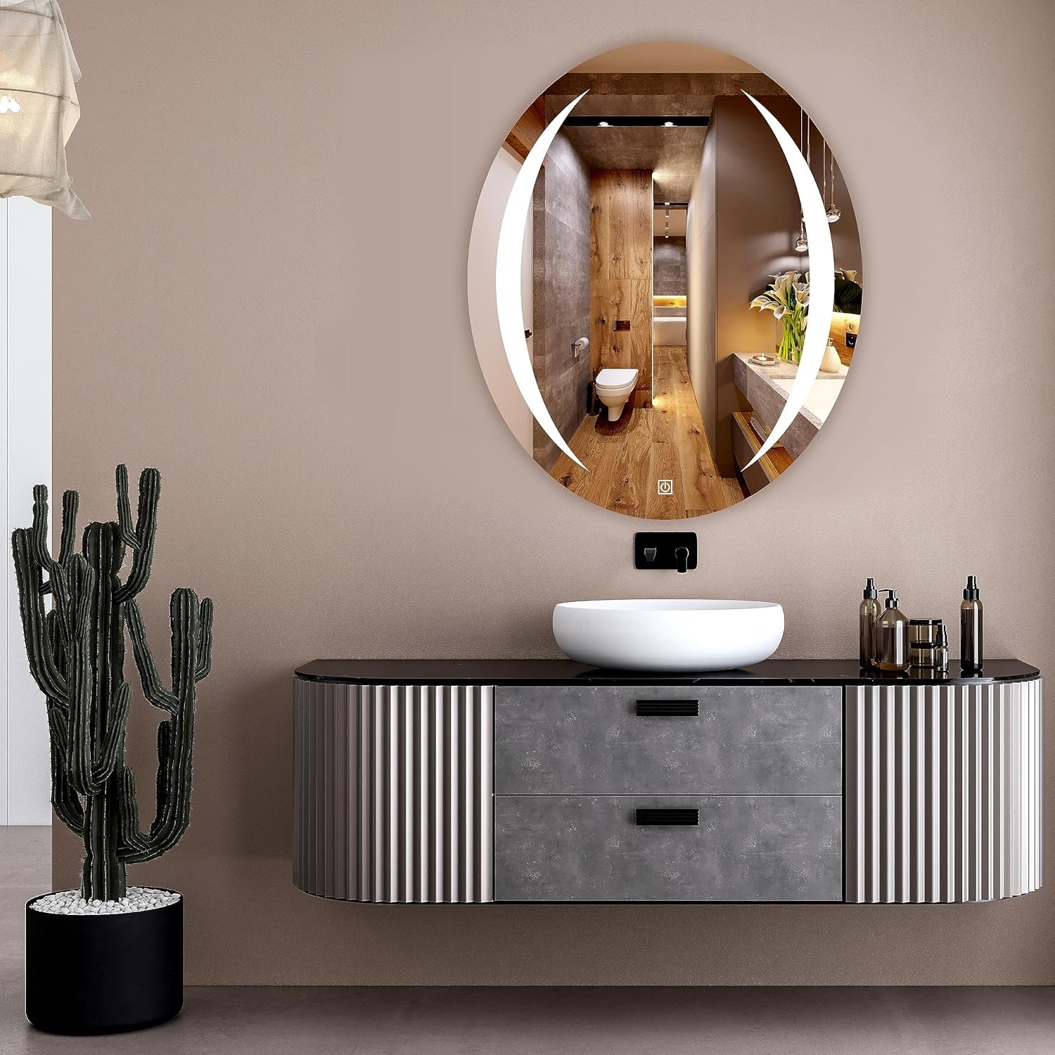 Oval Wall Mounting Mirror with Light |Bathroom,Venity and Smart Mirror Size 24X24 inch| LED Mirror 3 Tone (Cool, Natural, Warm).