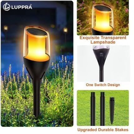 Solar Garden Pathway Flickering Flame Light – LED Outdoor Decorative Torch with Auto On/Off & 1200mAh Rechargeable Battery