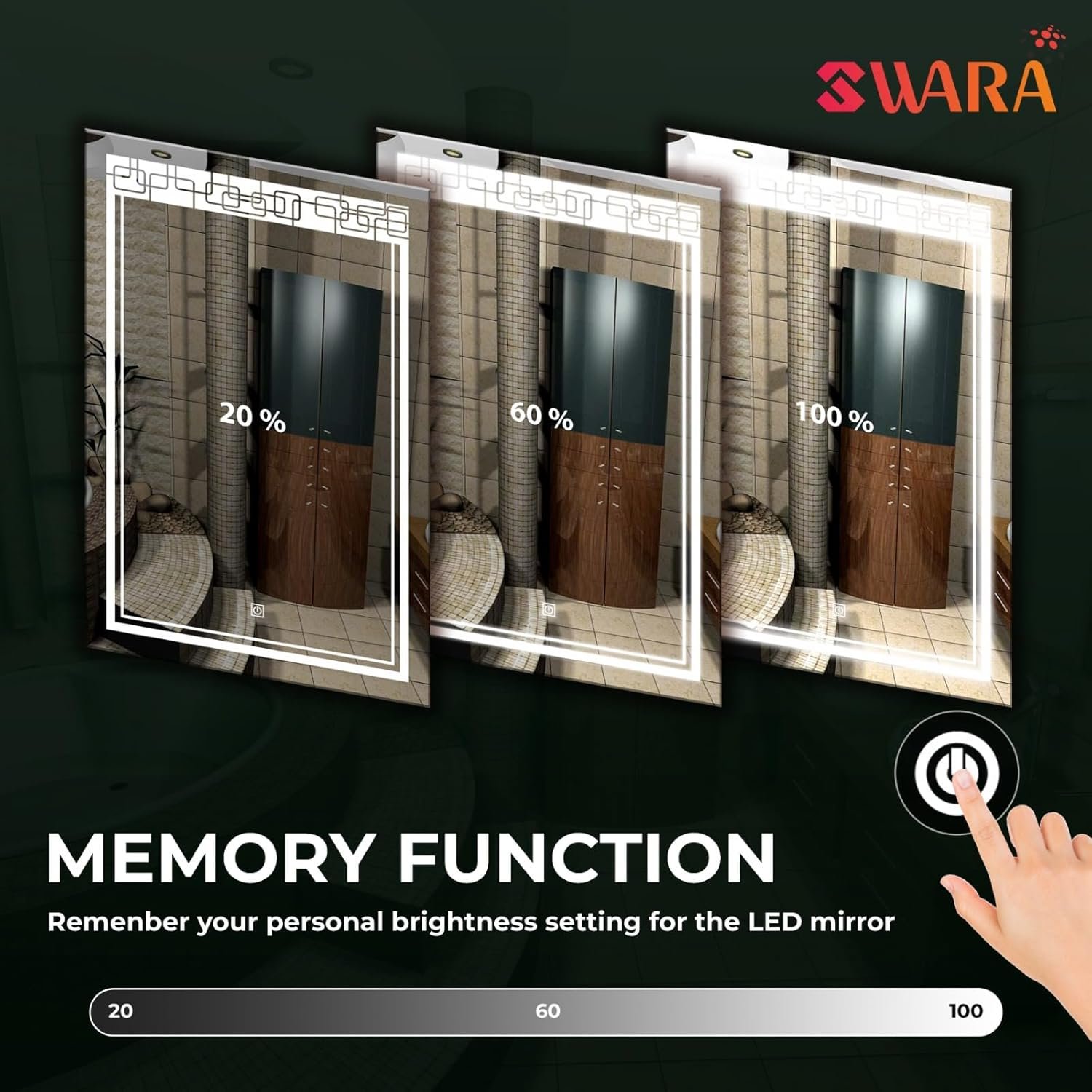 18x24 inch Rectengale Wall Mounting Mirror with Light |Bathroom,Venity and Smart Mirror Size 18X24 inch| LED Mirror 3 Tone (Cool, Natural, Warm).