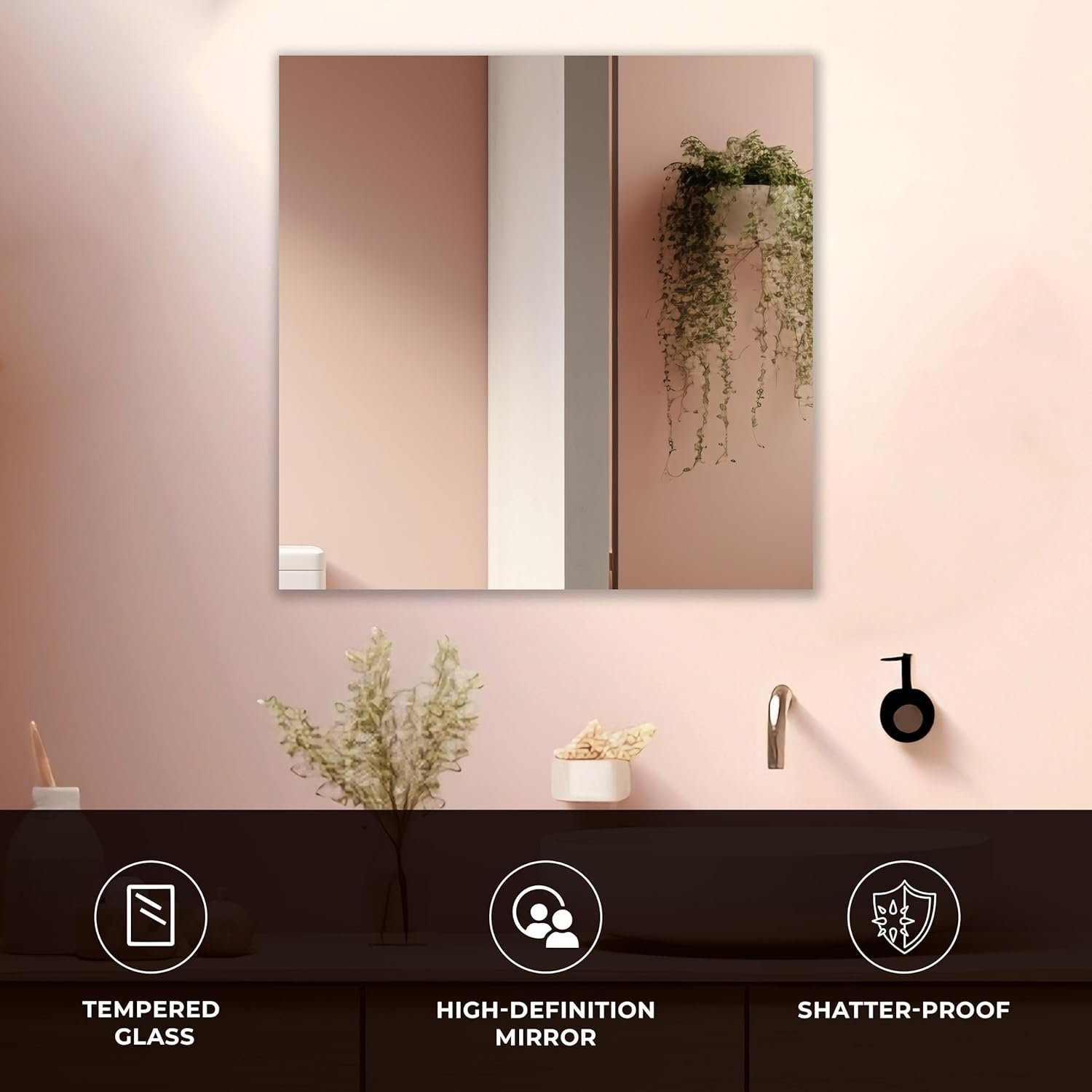 Square Frameless Wall Mirror – Modern Decorative Mirror for Bathroom, Bedroom, Living Room, Entryway & Dressing Room. (24 x 24 INCH)