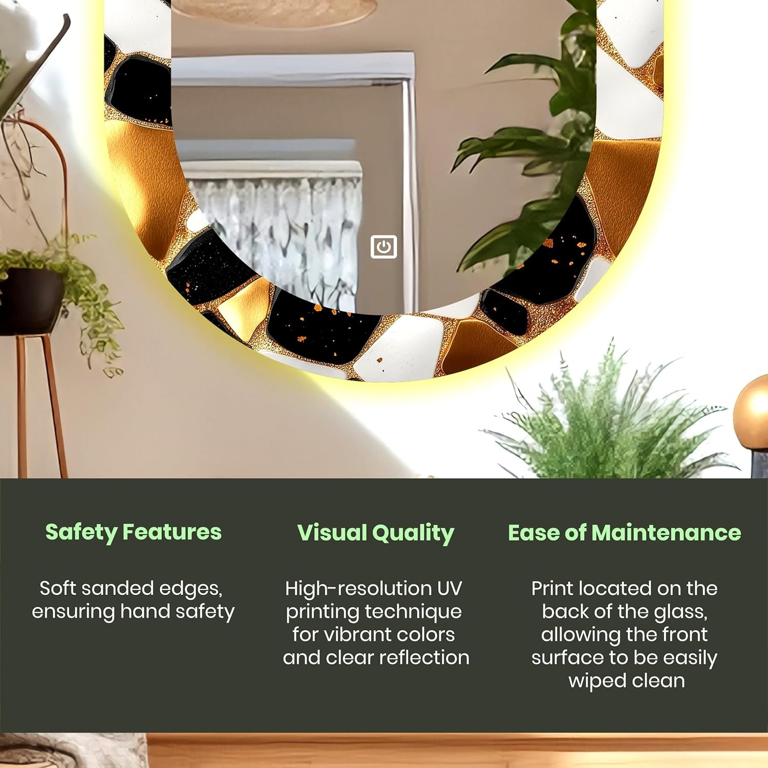 Capsule 17.5X23.5 Inch Touch Sensor UV Printed Design LED Mirror with 3 Light Tone (Warm,White,Natural White).