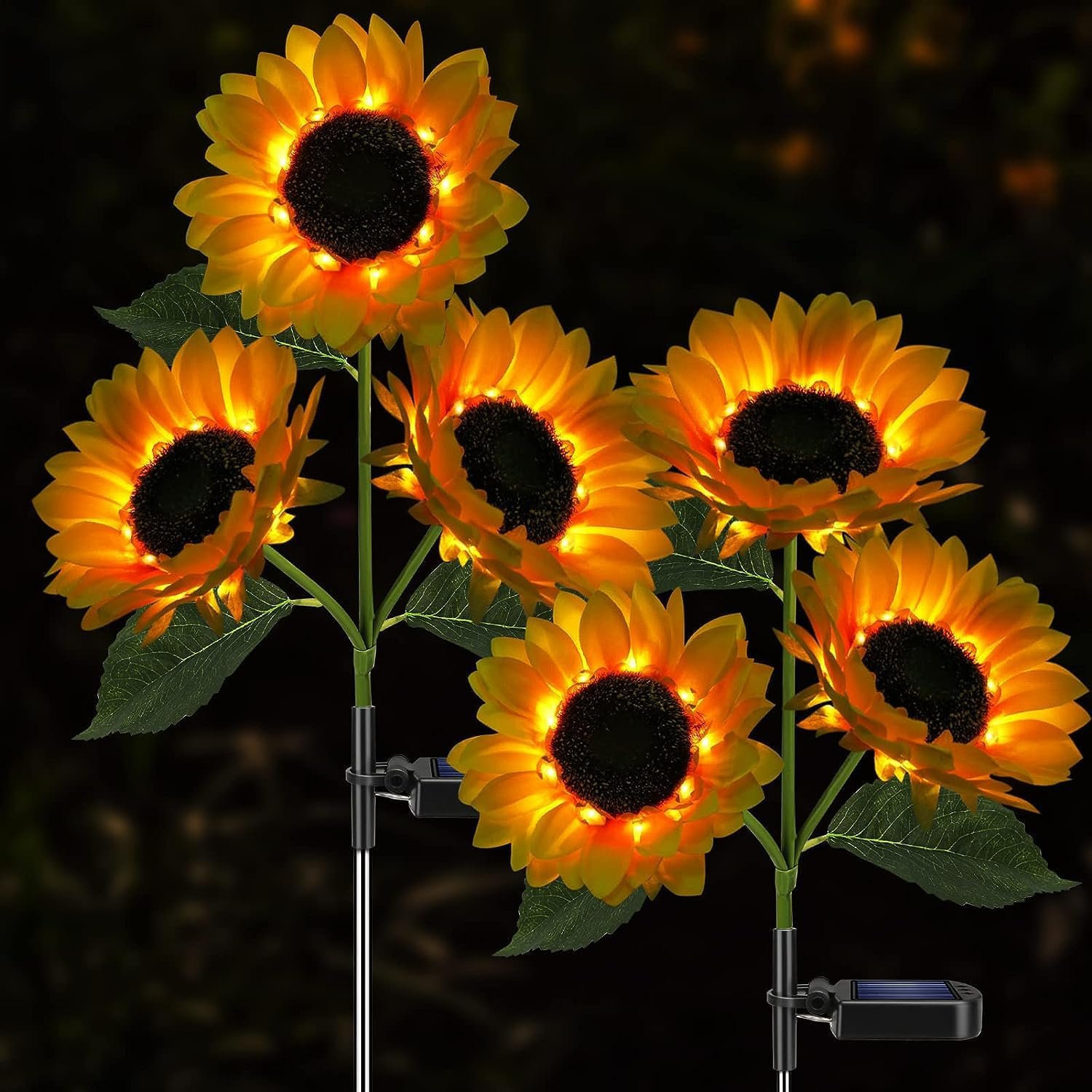 Solar Sunflower Lights, 800mA Solar Garden Light with Real Looking Flowers Outdoor Waterproof Solar Stake Lights for Back Yard, Flower Bed, Pathway, Patio, Porch, Fall Decoration(1)