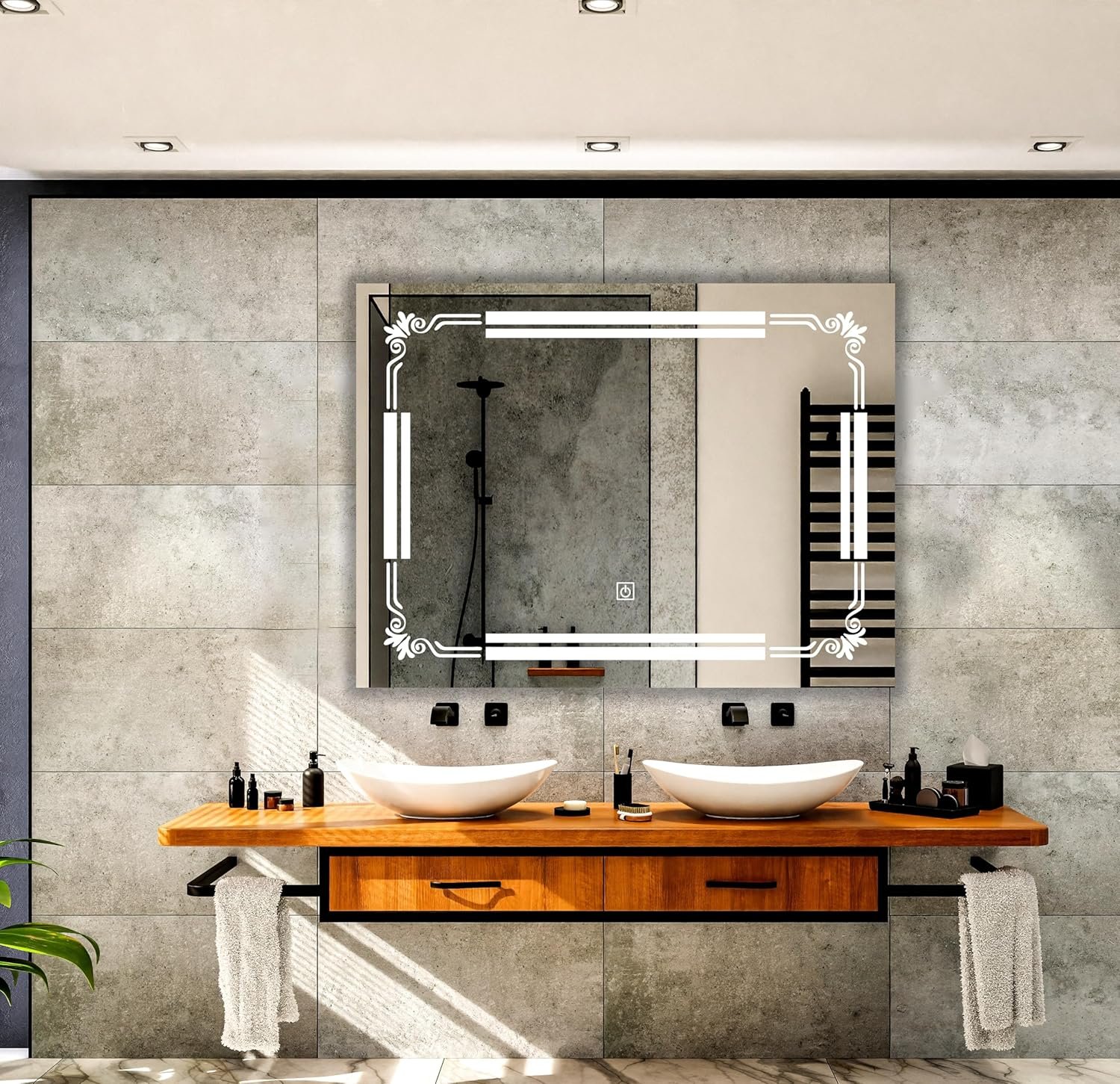 Horizontal Wall Mounting Mirror with Light |Bathroom,Venity and Smart Mirror Size 24X18 inch| LED Mirror 3 Tone (Cool, Natural, Warm).