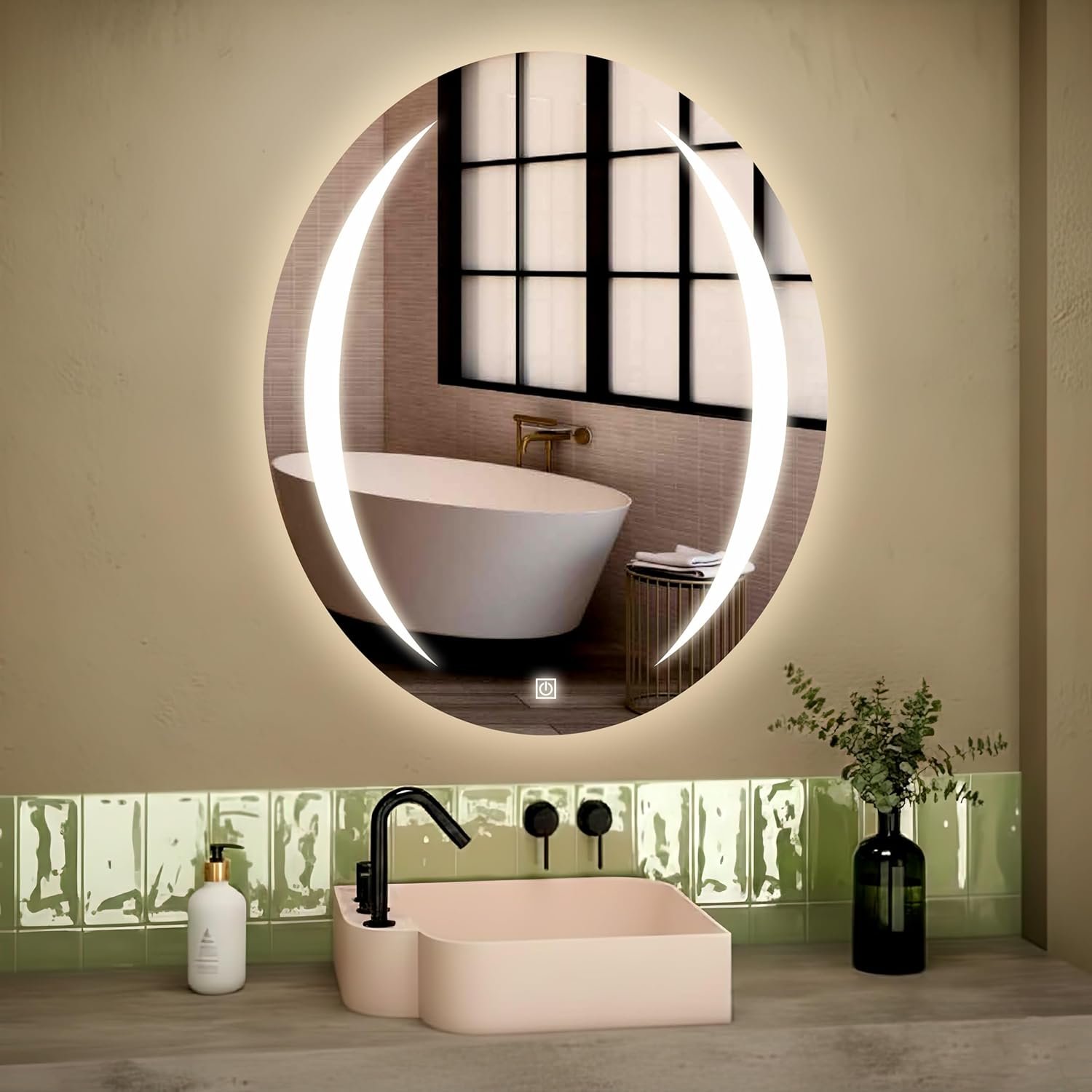 Oval Wall Mounting Mirror with Light |Bathroom,Venity and Smart Mirror Size 24X24 inch| LED Mirror 3 Tone (Cool, Natural, Warm).