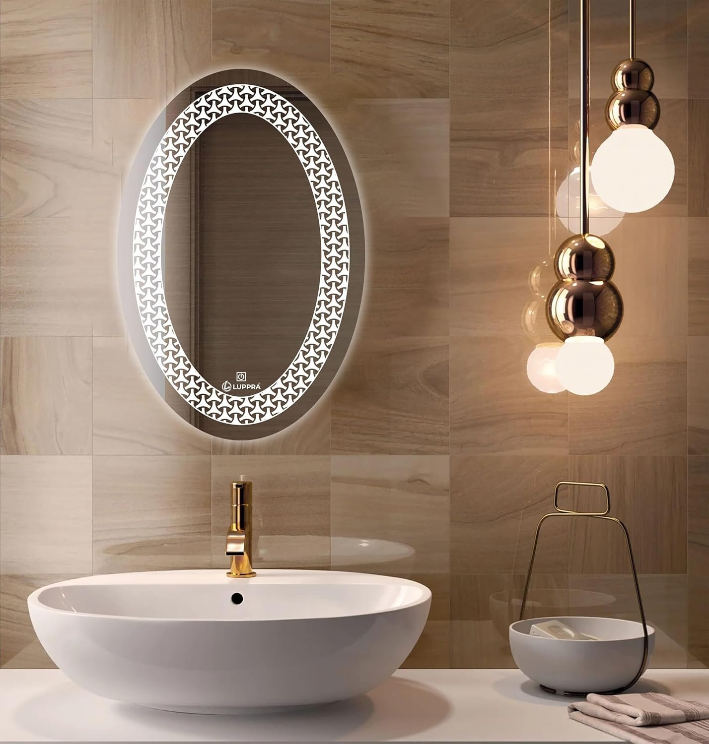 Oval Wall Mounting Mirror with Light |Bathroom,Venity and Smart Mirror Size 24X24 inch| LED Mirror 3 Tone (Cool, Natural, Warm).