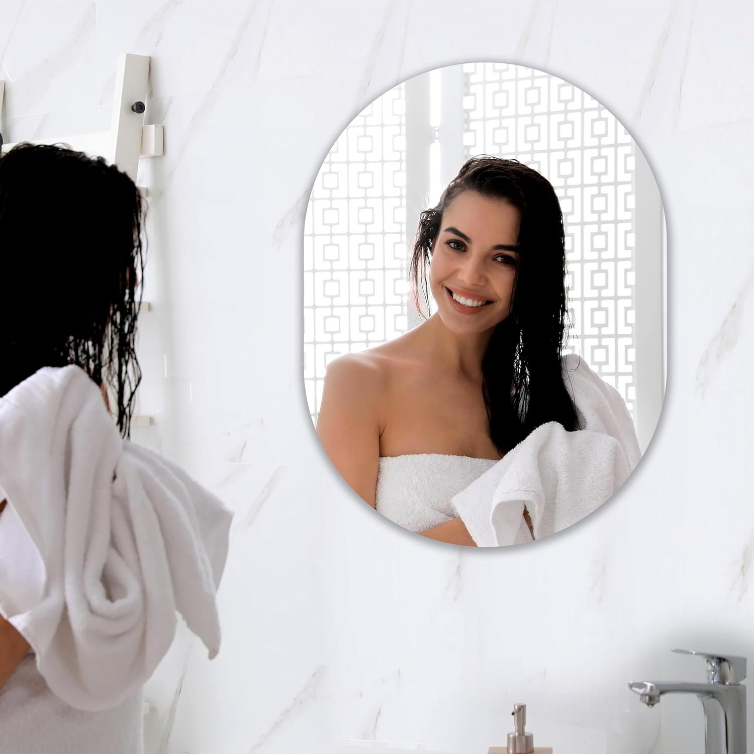Capsule-Shaped Frameless Wall Mirror – Modern Decorative Mirror for Bathroom, Bedroom, Entryway & Living Room. (18x24)