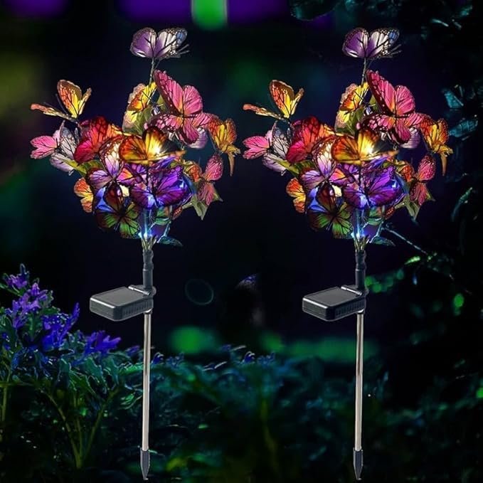 Solar LED Butterfly Garden Lights – Waterproof Outdoor Colorful Solar Powered Flower Lamps with Automatic Dusk to Dawn On/Off for Pathway, Lawn, Patio, Balcony & Yard Décor (2 Pieces)